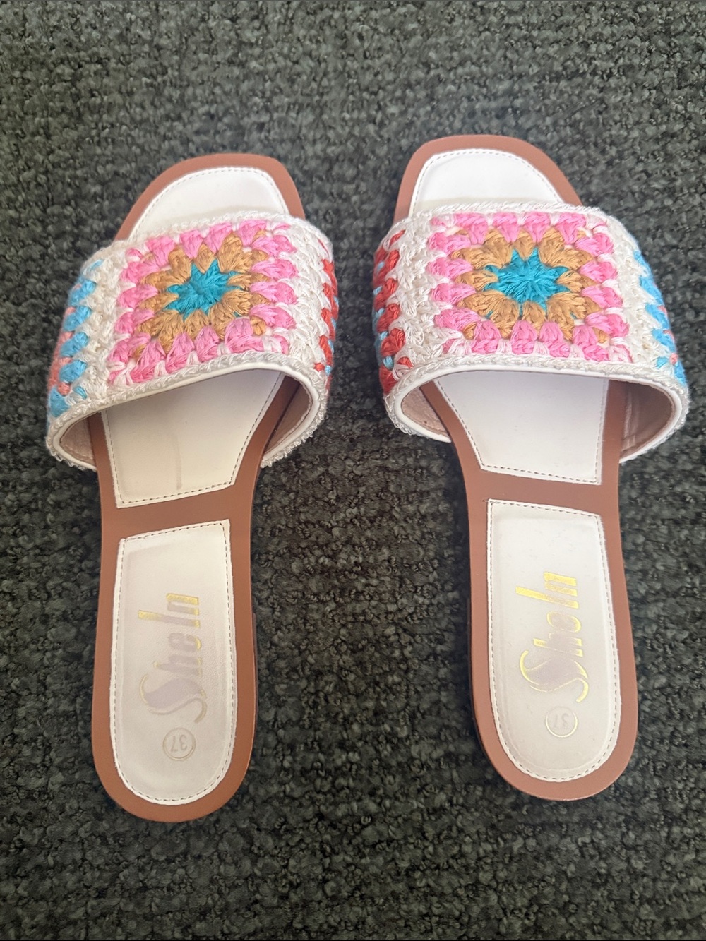 Sheln Crochet Slide Mules in Pink, Blue & Cream